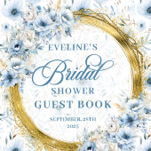Boho Dusty Blue Sage Gold Floral Bridal Shower ゲストブック