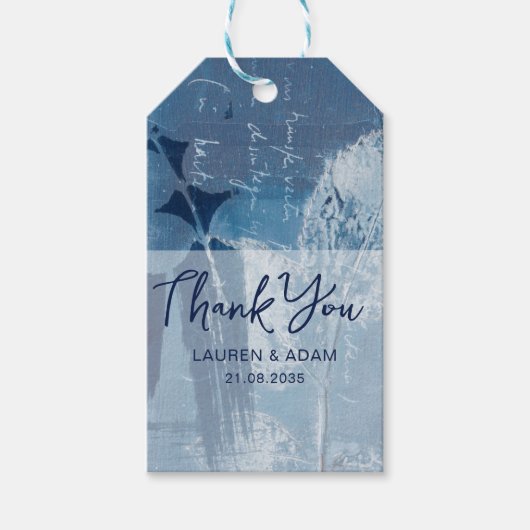 Boho Dusty Blue Thank 結婚's ギフトタグ (正面)