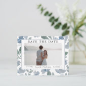 Boho Dusty Blue Waterカラーフローラ保存日 ポストカード (スタンド正面)