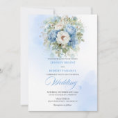 Boho Dusty Blue White Peony Gold Wedding Invite 招待状 (正面)