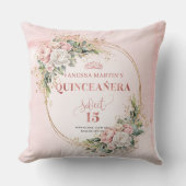 Boho Dusty Pink Floral Greenery Sweet 15 Birthday クッション (正面)