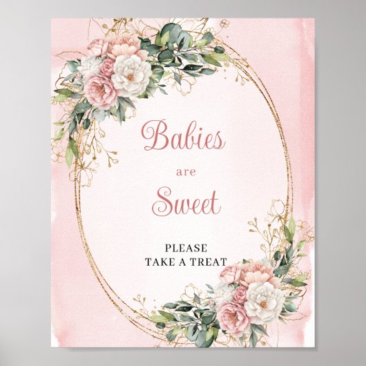 Boho Dusty Pink Flowers Eucalyptus Babies Sweet ポスター (正面)