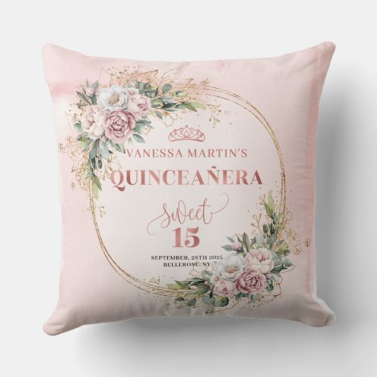 Boho Dusty Pink Flowers Greenery Best Gift Quince クッション (裏面)