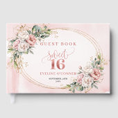 Boho Dusty Pink Flowers Greenery Sweet Sixteen ゲストブック (正面)