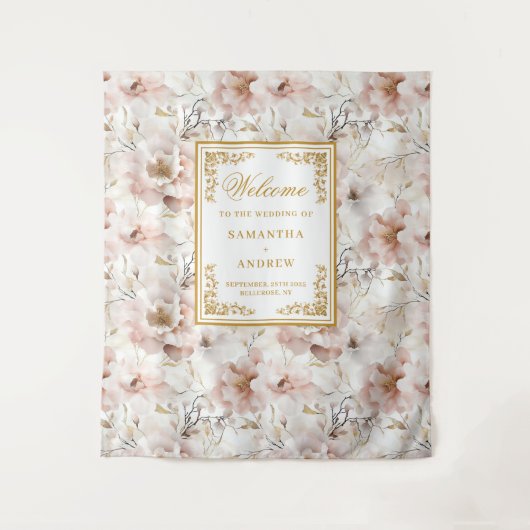 Boho Dusty Pink Ivory Gold Wedding Tapestry タペストリー (正面)