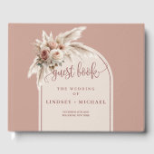 Boho Dusty Pink Pampas Roses Wedding Guest Book ゲストブック (正面)