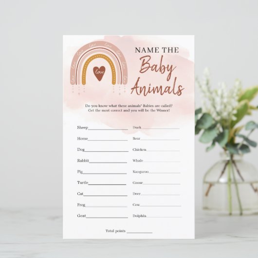 Boho Dusty Pink Rainbow赤ちゃん動物の名前 (スタンド正面)