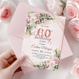 Boho Dusty Pink Rose Gold Watercolor 60th Birthday 招待状