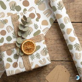 Boho Earth Tone Abstract Shapes & Botanical Rainbo ラッピングペーパー