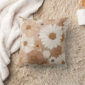 Boho Earth Tone Daisy Tan Floral Pattern クッション (ブランケット)