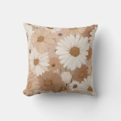 Boho Earth Tone Daisy Tan Floral Pattern クッション (正面)