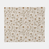 Boho Earth Tone Daisy Tan Floral Pattern フリースブランケット (正面(横))