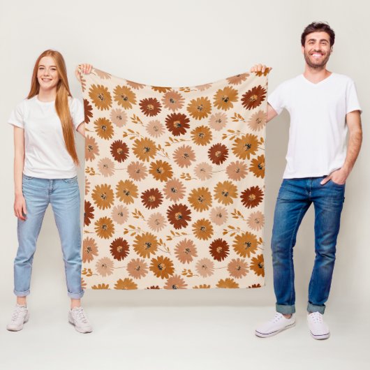 Boho Earth Tone Daisy Tan Floral Pattern フリースブランケット (インサイチュ)