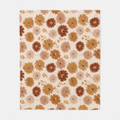Boho Earth Tone Daisy Tan Floral Pattern フリースブランケット (正面)