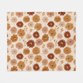 Boho Earth Tone Daisy Tan Floral Pattern フリースブランケット (正面(横))