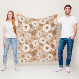 Boho Earth Tone Daisy Tan Floral Pattern フリースブランケット