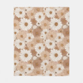 Boho Earth Tone Daisy Tan Floral Pattern フリースブランケット (正面)