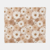 Boho Earth Tone Daisy Tan Floral Pattern フリースブランケット (正面(横))