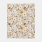 Boho Earth Tone Daisy Tan Floral Pattern フリースブランケット (正面)