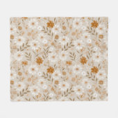 Boho Earth Tone Daisy Tan Floral Pattern フリースブランケット (正面(横))