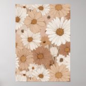 Boho Earth Tone Daisy Tan Floral Pattern ポスター (正面)