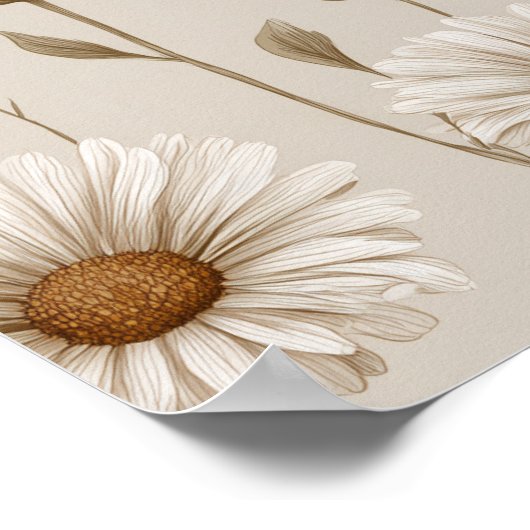 Boho Earth Tone Daisy Tan Floral Pattern ポスター (角)