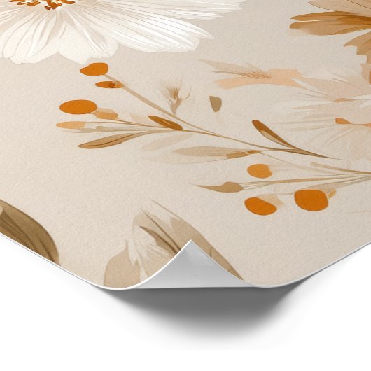 Boho Earth Tone Daisy Tan Floral Pattern ポスター (角)