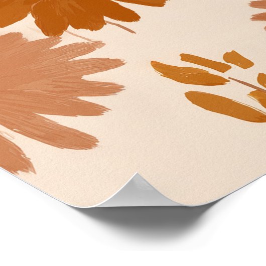 Boho Earth Tone Daisy Tan Floral Pattern ポスター (角)