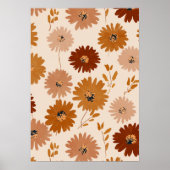 Boho Earth Tone Daisy Tan Floral Pattern ポスター (正面)
