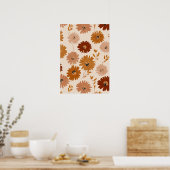 Boho Earth Tone Daisy Tan Floral Pattern ポスター (キッチン)