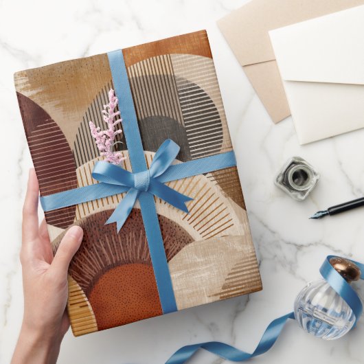 Boho Earth Tones Terracotta Geometric Pattern ラッピングペーパー (ギフト)