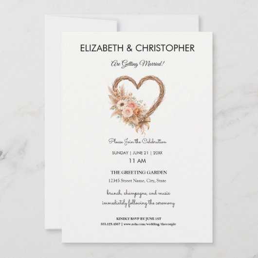 Boho Earthy Elegant Simple Wedding 招待状 (正面)