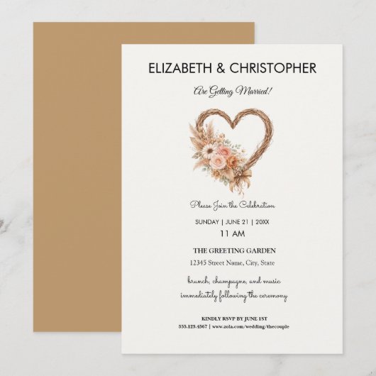 Boho Earthy Elegant Simple Wedding 招待状 (正面/裏面)