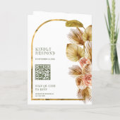 Boho Earthy Floral Olive Green QR Code Wedding 招待状 (裏面)