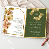 Boho Earthy Floral Olive Green QR Code Wedding 招待状