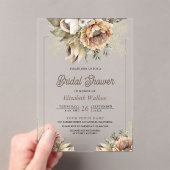 Boho Earthy Floral Taupe Bridal Shower アクリル招待状 (インサイチュ (ポータブル))