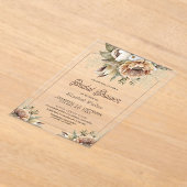 Boho Earthy Floral Taupe Bridal Shower アクリル招待状 (レイダウン)