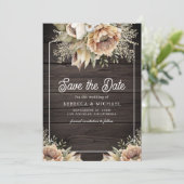 Boho Earthy Floral Taupe Photo Wood Wedding セーブザデート (スタンド正面)