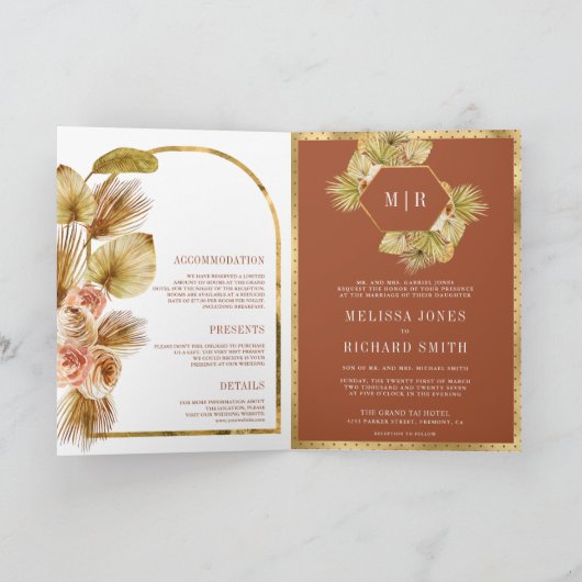 Boho Earthy Floral Terracotta QR Code Wedding 招待状 (内部)