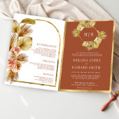 Boho Earthy Floral Terracotta QR Code Wedding 招待状