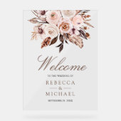 Boho Earthy Ivory Floral Wedding Welcome アクリルサイン (正面)