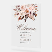 Boho Earthy Ivory Floral Wedding Welcome アクリルサイン (傾斜)