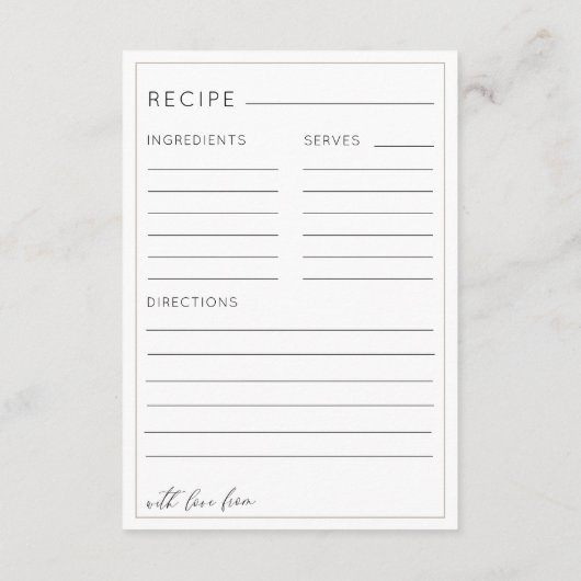 Boho Earthy Tan Bridal Shower Recipe エンクロージャーカード (裏面)