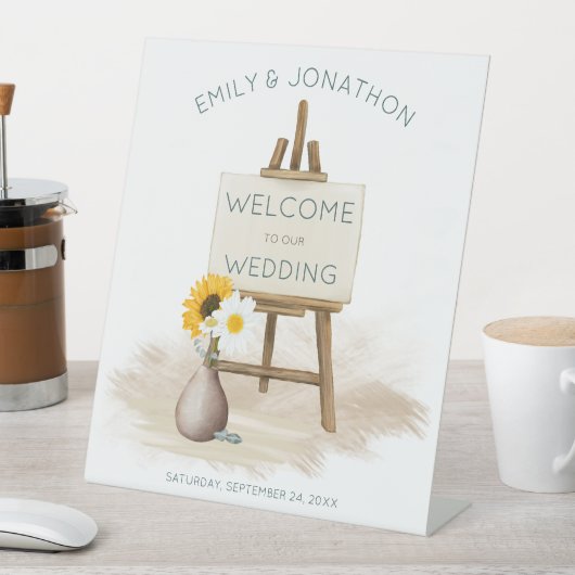 Boho Easel素朴 Wilflowersへようこそ結婚 台座サイン (インサイチュ)