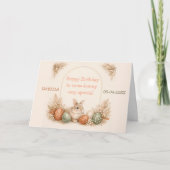 Boho Easter Bunny Neutral Earth Tone Birthday カード (正面)