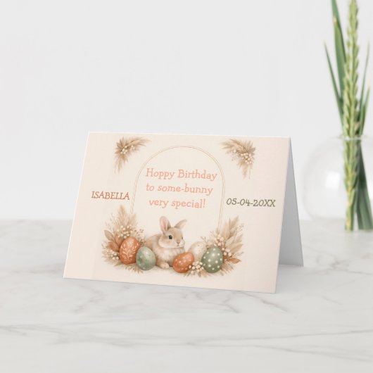 Boho Easter Bunny Neutral Earth Tone Birthday カード (正面)