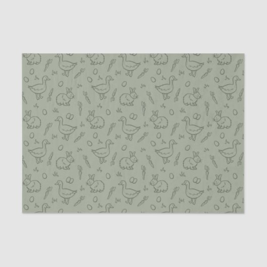 Boho Easter Bunny Rabbit Goose Spring Sage Green 薄葉紙 (正面)