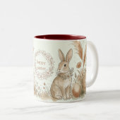 Boho Easter Bunny with Floral Wreath Illustration ツートーンマグカップ (正面右)