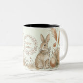 Boho Easter Bunny with Floral Wreath Illustration ツートーンマグカップ (正面右)