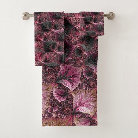 Boho Eclecticピファンキーックブラック抽象芸術フラクタル バスタオルセット (インサイチュ)